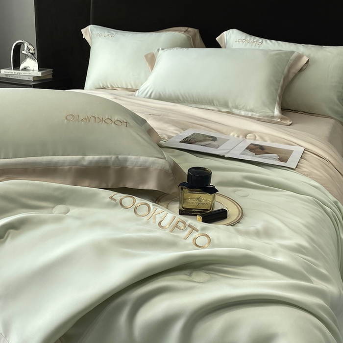 91家纺网 家纺一手货源 找家纺 优悦生活馆 2024新款工艺款冰丝刺绣夏被-蔚涞 蔚涞-绿