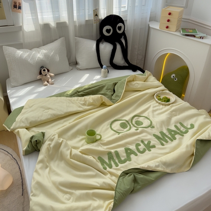 91家纺网 家纺一手货源 找家纺 曼谷家纺 软糯糯水洗棉夏凉被四件套单夏被被子 煤球-芝士绿