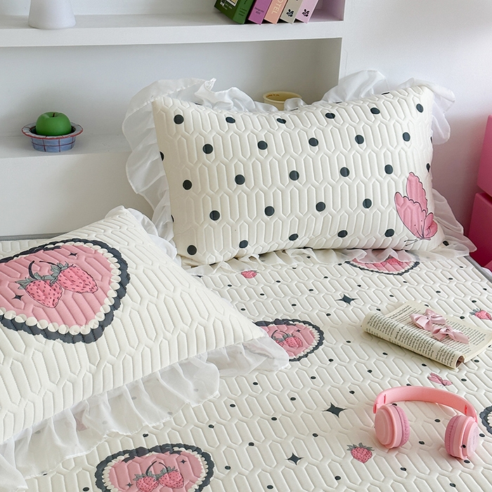 91家纺网 家纺一手货源 找家纺 昔可 新款床裙款乳胶凉席双层雪纺纱乳胶凉席三件套 洛丽塔蝴蝶