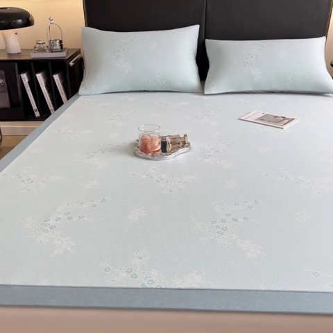 91家纺网 家纺一手货源 找家纺 慕尚家纺 2025新款1200D提花凉感席 提花席 花香蓝