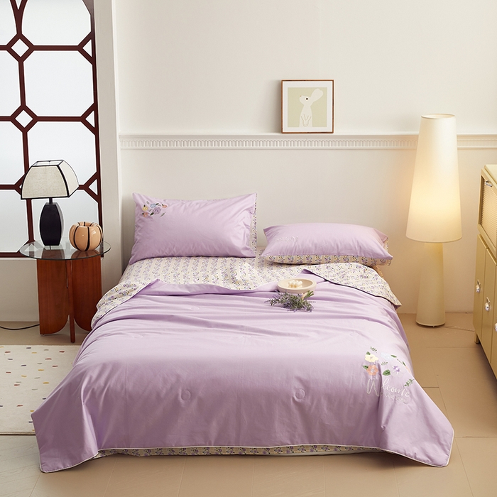 91家纺网 家纺一手货源 找家纺 怡家居 2024新款全棉印加绣夏被 夏被-紫嫣