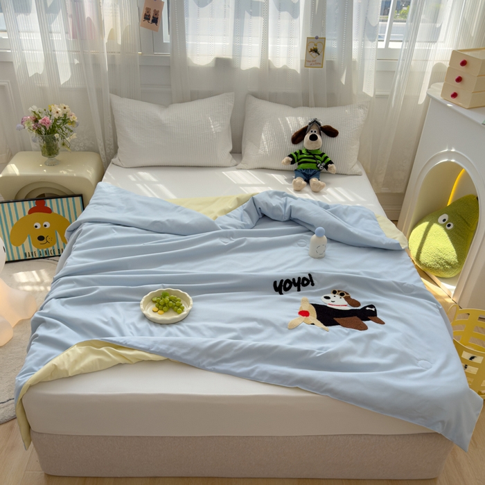 91家纺网 家纺一手货源 找家纺 曼谷家纺 软糯糯水洗棉夏凉被四件套单夏被被子 飞行员-蓝芝士