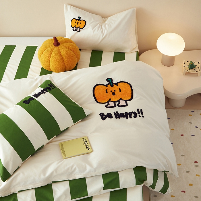 91家纺网 家纺一手货源 找家纺 怡家居 2024新款全棉印花加绣花四件套 南瓜