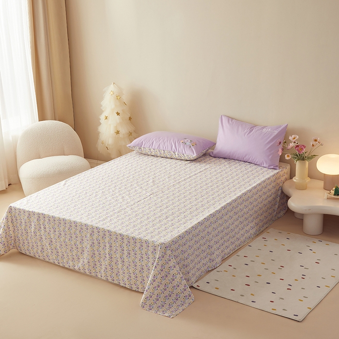 91家纺网 家纺一手货源 找家纺 怡家居 2024新款全棉印花加绣花四件套 紫嫣