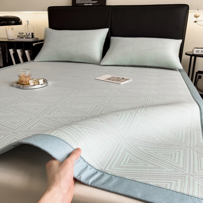 91家纺网 家纺一手货源 找家纺 慕尚家纺 2025新款1200D提花凉感席 提花席 复古三角蓝