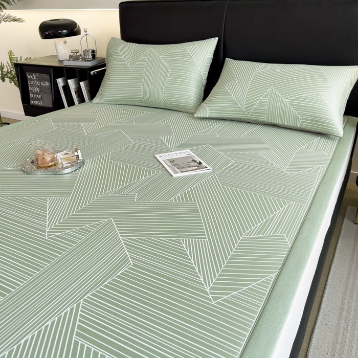 91家纺网 家纺一手货源 找家纺 慕尚家纺 2025新款1200D提花凉感席 提花席 直线绿