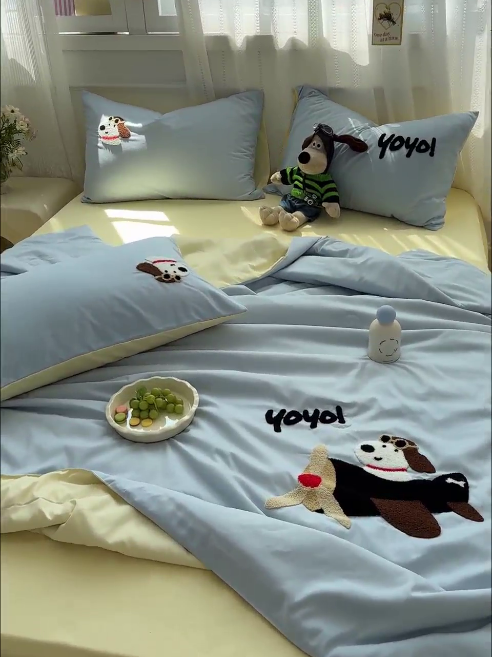 91家纺网 家纺一手货源 找家纺 曼谷家纺 软糯糯水洗棉夏凉被四件套单夏被被子 飞行员-蓝芝士