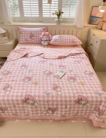 91家纺网 家纺一手货源 找家纺 博雅 2024新款全棉三丽鸥夏被（要买家秀联系客服） 粉格美乐蒂