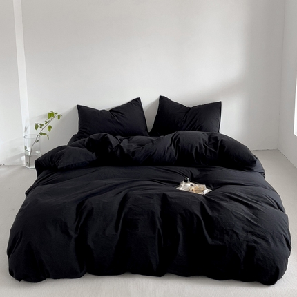 91家纺网 家纺一手货源 找家纺 （总）梦家居 2024新款全棉色织水洗棉禁欲黑色系四件套