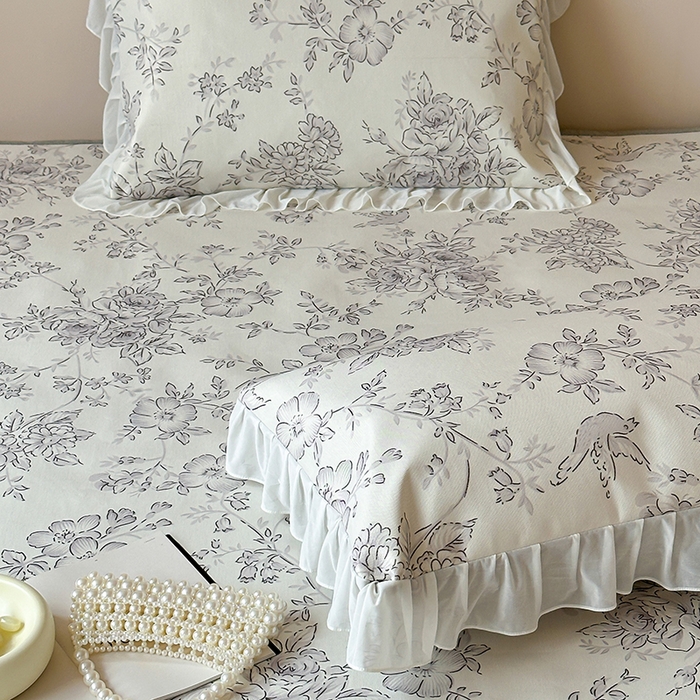 91家纺网 家纺一手货源 找家纺 昔可 2024新款A类900D仙仙雪纺纱床裙款冰丝席三件套 绿山墙的安妮