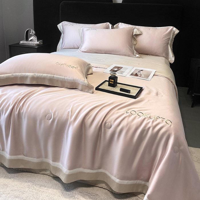 91家纺网 家纺一手货源 找家纺 优悦生活馆 2024新款工艺款冰丝刺绣夏被-蔚涞 蔚涞-粉