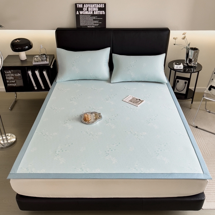 91家纺网 家纺一手货源 找家纺 慕尚家纺 2025新款1200D提花凉感席 提花席 花香蓝