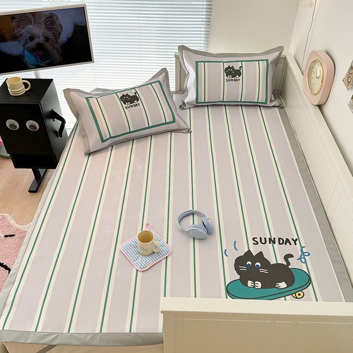 91家纺网 家纺一手货源 找家纺 昔可家纺 2024新款A类900D大版冰丝席 滑板猫咪