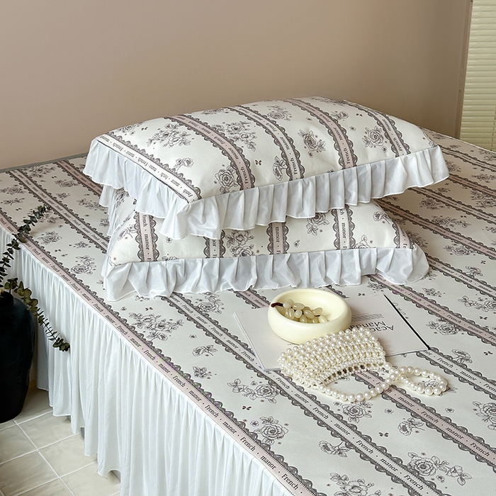 91家纺网 家纺一手货源 找家纺 昔可 2024新款A类900D仙仙雪纺纱床裙款冰丝席三件套 法式庄园