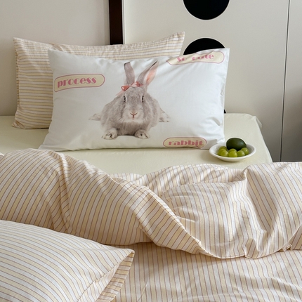 91家纺网 家纺一手货源 找家纺 （总）艾沁 2024新款多巴胺条纹全棉色织水洗棉四件套