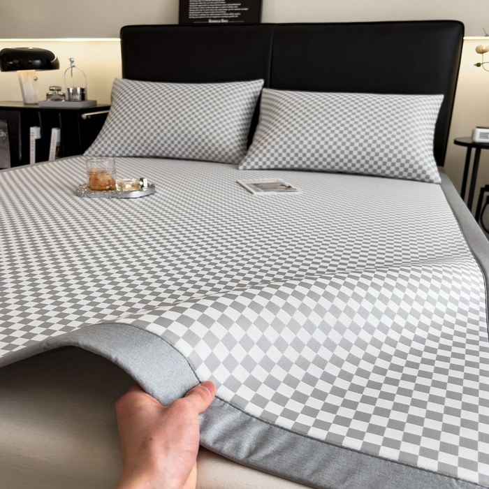 91家纺网 家纺一手货源 找家纺 慕尚家纺 2025新款1200D提花凉感席 提花席 棋盘格灰