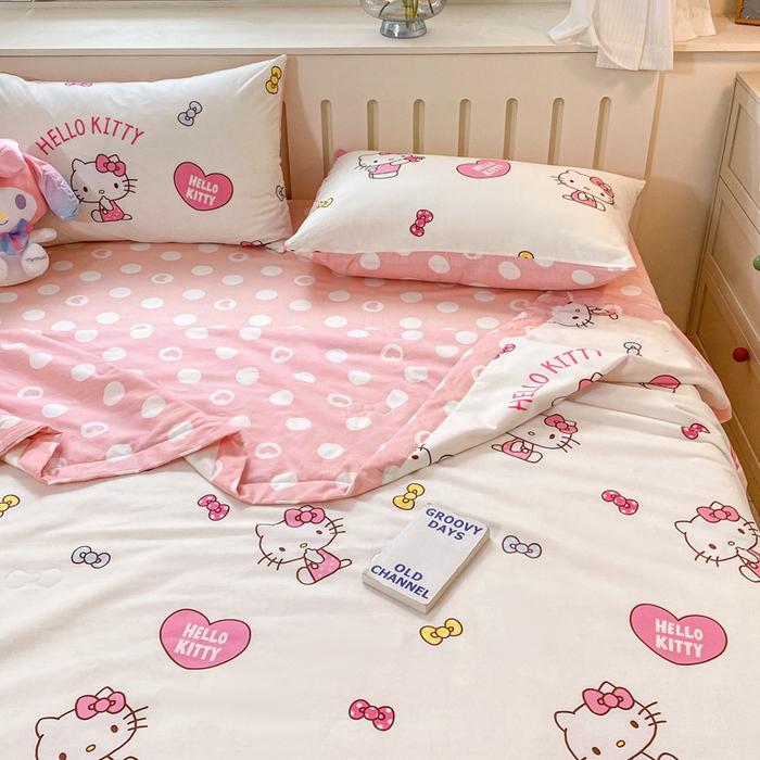 91家纺网 家纺一手货源 找家纺 博雅 2024新款全棉三丽鸥夏被（要买家秀联系客服） 蝴蝶结KT