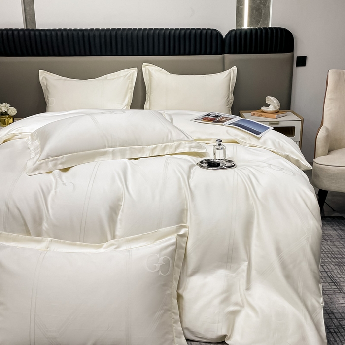 91家纺网 家纺一手货源 找家纺 艾迪尚家纺 2025新款天丝棉提花四件套 莫里卡 雪域白