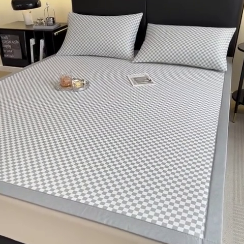 91家纺网 家纺一手货源 找家纺 慕尚家纺 2025新款1200D提花凉感席 提花席 棋盘格灰