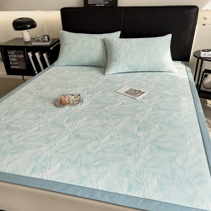 91家纺网 家纺一手货源 找家纺 慕尚家纺 2025新款1200D提花凉感席 提花席 羽毛纷飞蓝