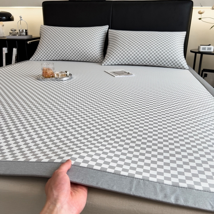 91家纺网 家纺一手货源 找家纺 慕尚家纺 2025新款1200D提花凉感席 提花席 棋盘格灰