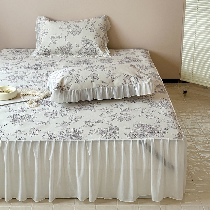 91家纺网 家纺一手货源 找家纺 昔可 2024新款A类900D仙仙雪纺纱床裙款冰丝席三件套 绿山墙的安妮