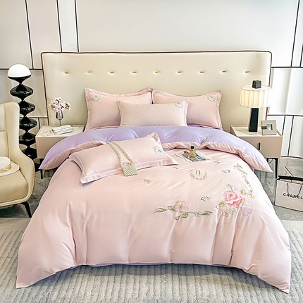 91家纺网 家纺一手货源 找家纺 大麦乐田 2024新款磨毛刺绣四件套--半岛玫瑰 半岛玫瑰 山茶粉