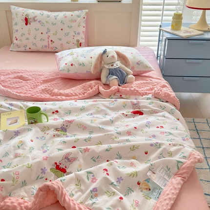 91家纺网 家纺一手货源 找家纺 花伞家居 2024新款全棉豆豆绒大豆夏被春秋被 夏被-兔子花园