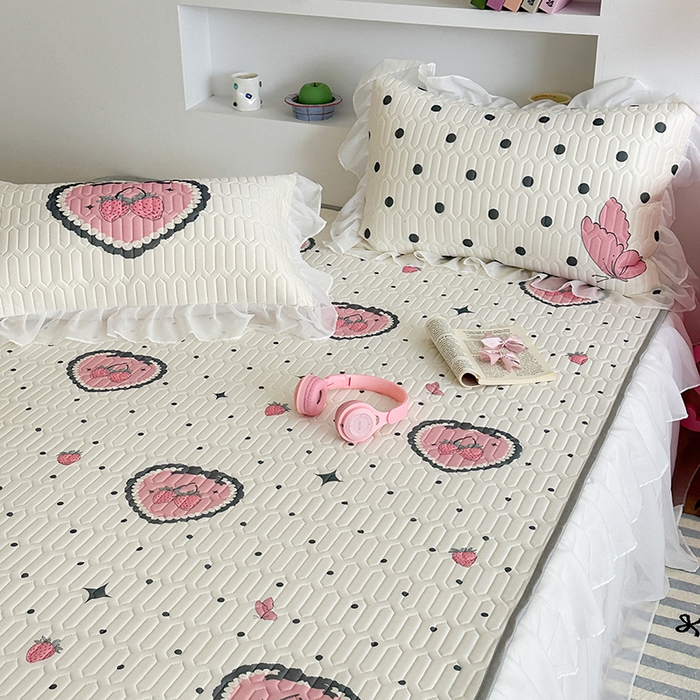 91家纺网 家纺一手货源 找家纺 昔可 新款床裙款乳胶凉席双层雪纺纱乳胶凉席三件套 洛丽塔蝴蝶