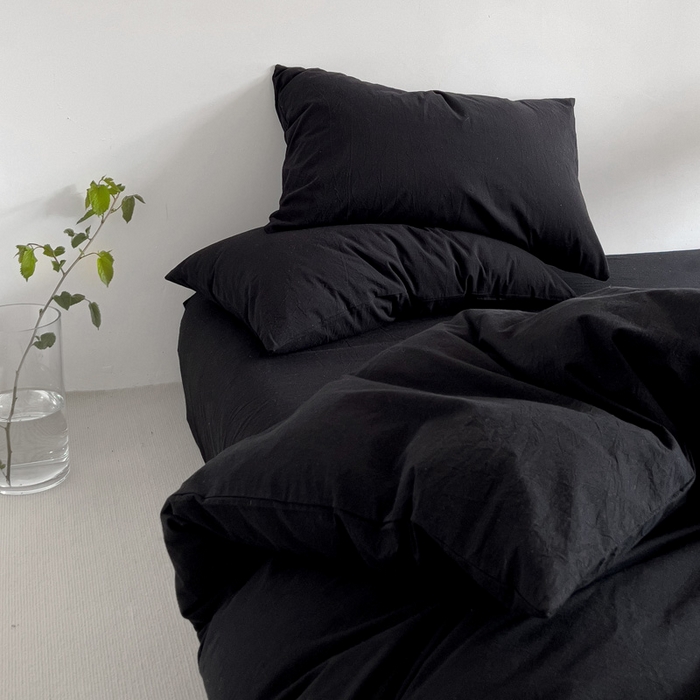 91家纺网 家纺一手货源 找家纺 梦家居 2024新款全棉色织水洗棉禁欲黑色系四件套 黑色—基础款