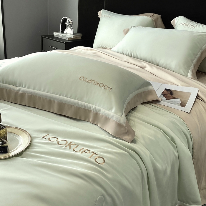 91家纺网 家纺一手货源 找家纺 优悦生活馆 2024新款工艺款冰丝刺绣夏被-蔚涞 蔚涞-绿