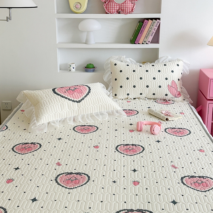 91家纺网 家纺一手货源 找家纺 昔可 新款床裙款乳胶凉席双层雪纺纱乳胶凉席三件套 洛丽塔蝴蝶