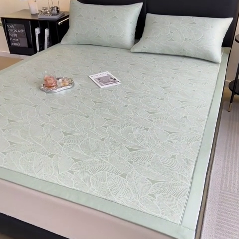 91家纺网 家纺一手货源 找家纺 慕尚家纺 2025新款1200D提花凉感席 提花席 树叶绿