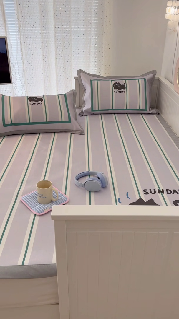 91家纺网 家纺一手货源 找家纺 昔可家纺 2024新款A类900D大版冰丝席 滑板猫咪