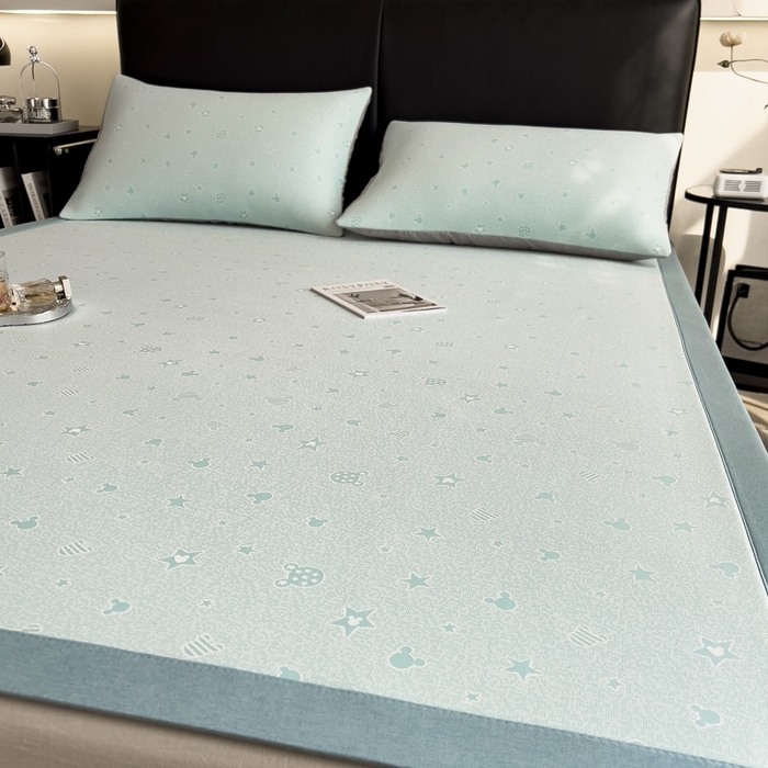 91家纺网 家纺一手货源 找家纺 慕尚家纺 2025新款1200D提花凉感席 提花席米奇星星蓝