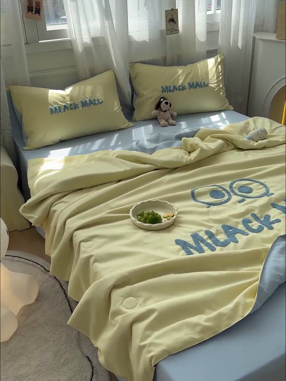 91家纺网 家纺一手货源 找家纺 曼谷家纺 软糯糯水洗棉夏凉被四件套单夏被被子 煤球-芝士蓝