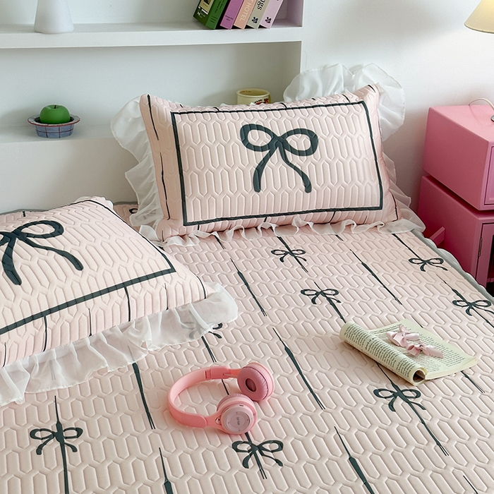 91家纺网 家纺一手货源 找家纺 昔可 新款床裙款乳胶凉席双层雪纺纱乳胶凉席三件套 芭蕾风蝴蝶结