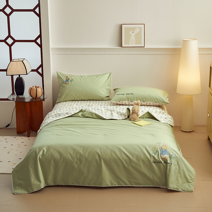 91家纺网 家纺一手货源 找家纺 怡家居 2024新款全棉印加绣夏被 夏被-花园兔