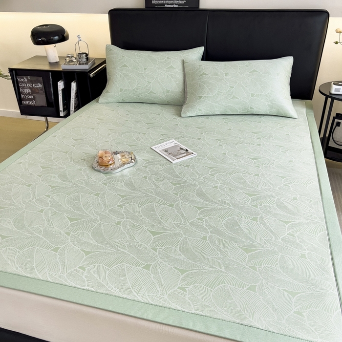 91家纺网 家纺一手货源 找家纺 慕尚家纺 2025新款1200D提花凉感席 提花席 树叶绿