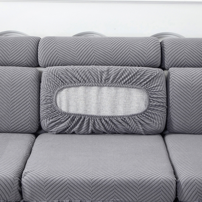 91家纺网 家纺一手货源 找家纺 千彤 2024新款裙边款弹力沙发套罩拉花绒人字纹系列沙发笠 深灰