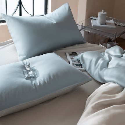 微廉 2024新款AB版高支高密莱赛尔兰精天丝柔单品系列-单枕套（实拍图）  柔-冰川蓝+椰子灰