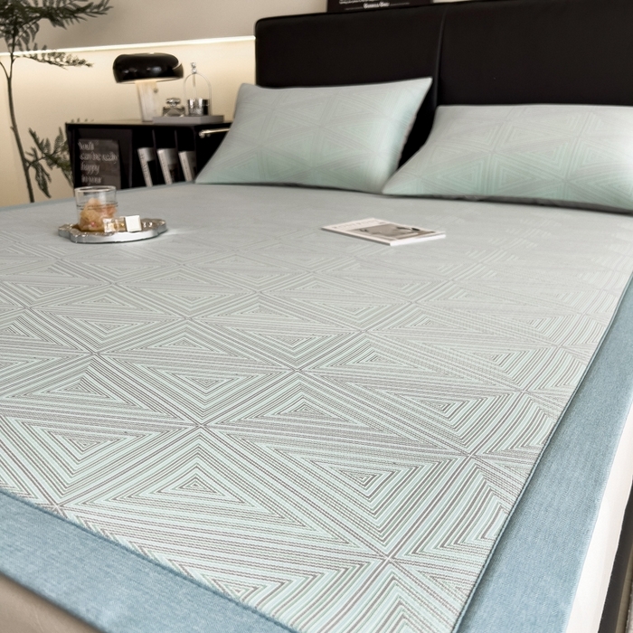 91家纺网 家纺一手货源 找家纺 慕尚家纺 2025新款1200D提花凉感席 提花席 复古三角蓝