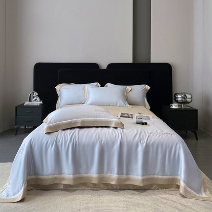 91家纺网 家纺一手货源 找家纺 优悦生活馆 2024新款工艺款冰丝刺绣夏被-蔚涞 蔚涞-蓝