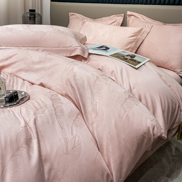 91家纺网 家纺一手货源 找家纺 艾迪尚家纺 2025新款天丝棉提花四件套 羽翼 梅子粉