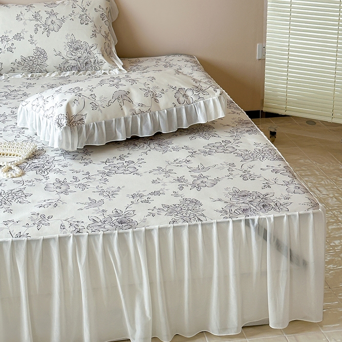 91家纺网 家纺一手货源 找家纺 昔可 2024新款A类900D仙仙雪纺纱床裙款冰丝席三件套 绿山墙的安妮