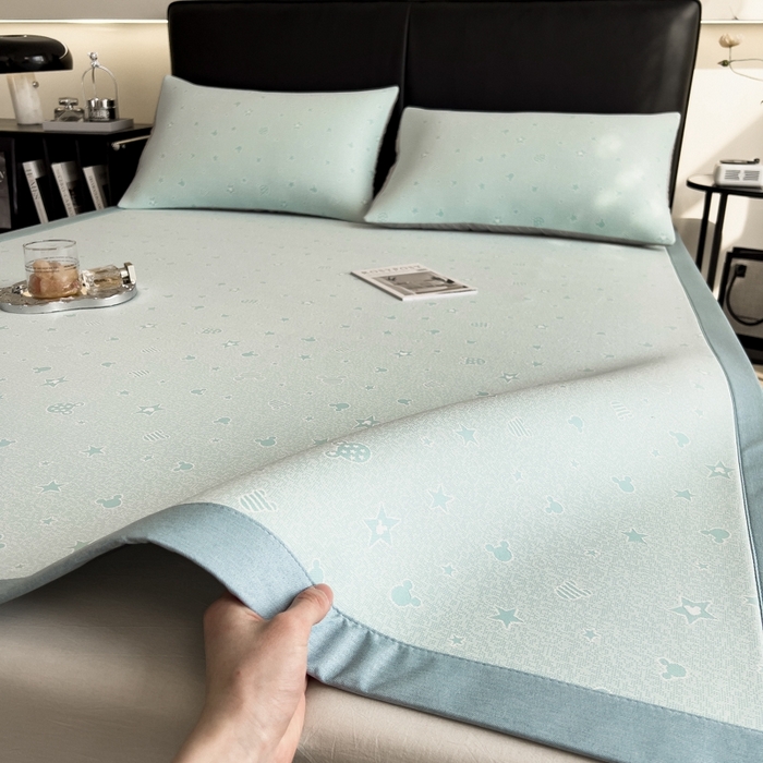 91家纺网 家纺一手货源 找家纺 慕尚家纺 2025新款1200D提花凉感席 提花席米奇星星蓝