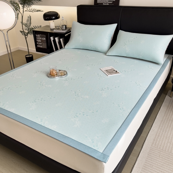 91家纺网 家纺一手货源 找家纺 慕尚家纺 2025新款1200D提花凉感席 提花席 花香蓝