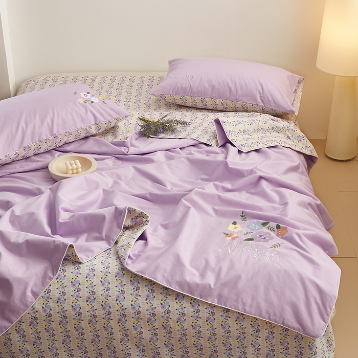 91家纺网 家纺一手货源 找家纺 怡家居 2024新款全棉印加绣夏被 夏被-紫嫣