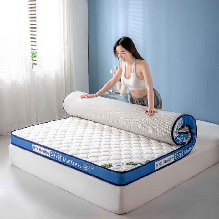 91家纺网 家纺一手货源 找家纺 缔莱被业 2024新款乳胶床垫软垫家用租房宿舍学生Q弹乳胶记忆棉垫--字母 菱形白（蓝）