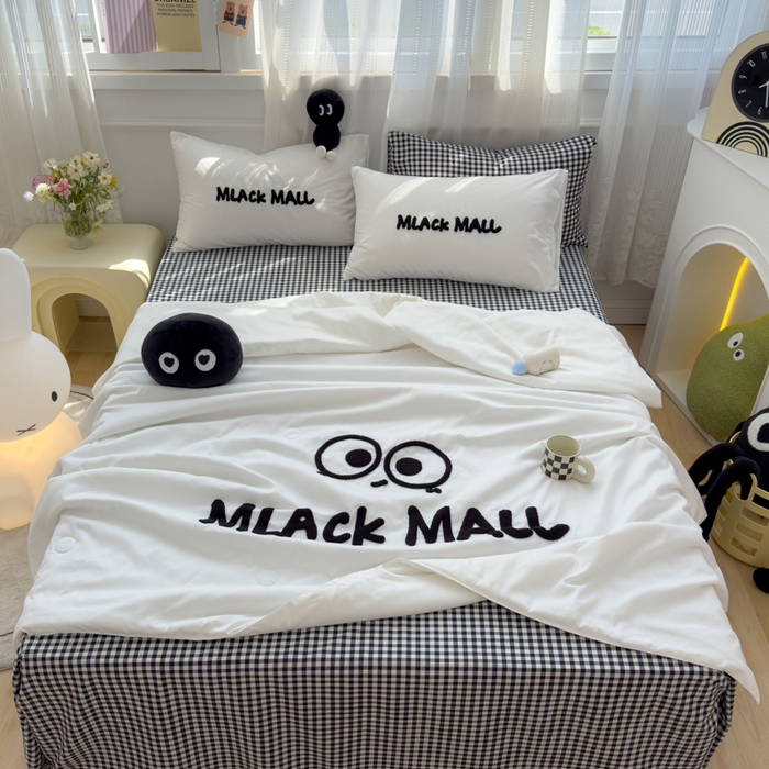 91家纺网 家纺一手货源 找家纺 曼谷家纺 软糯糯水洗棉夏凉被四件套单夏被被子 煤球-小黑